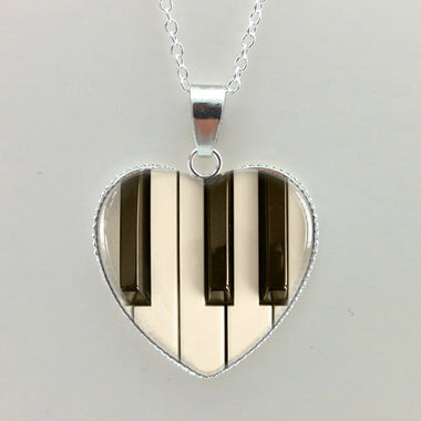 Glass Dome Piano Keyboard Pendant Necklace